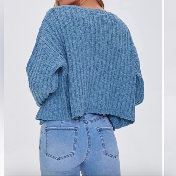 Forever 21 Blue Ribbed Button Cardigan - Picture 2 of 8